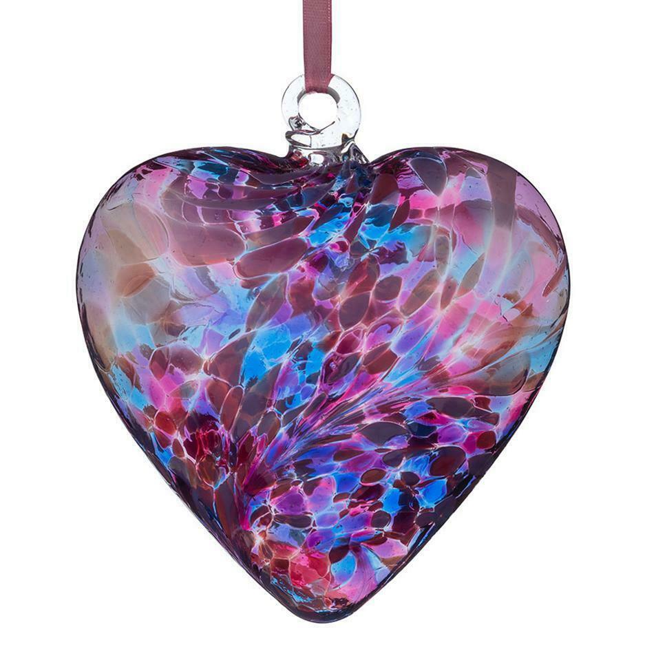 Glass Hanging Friendship Heart - Blue Pink 12cm