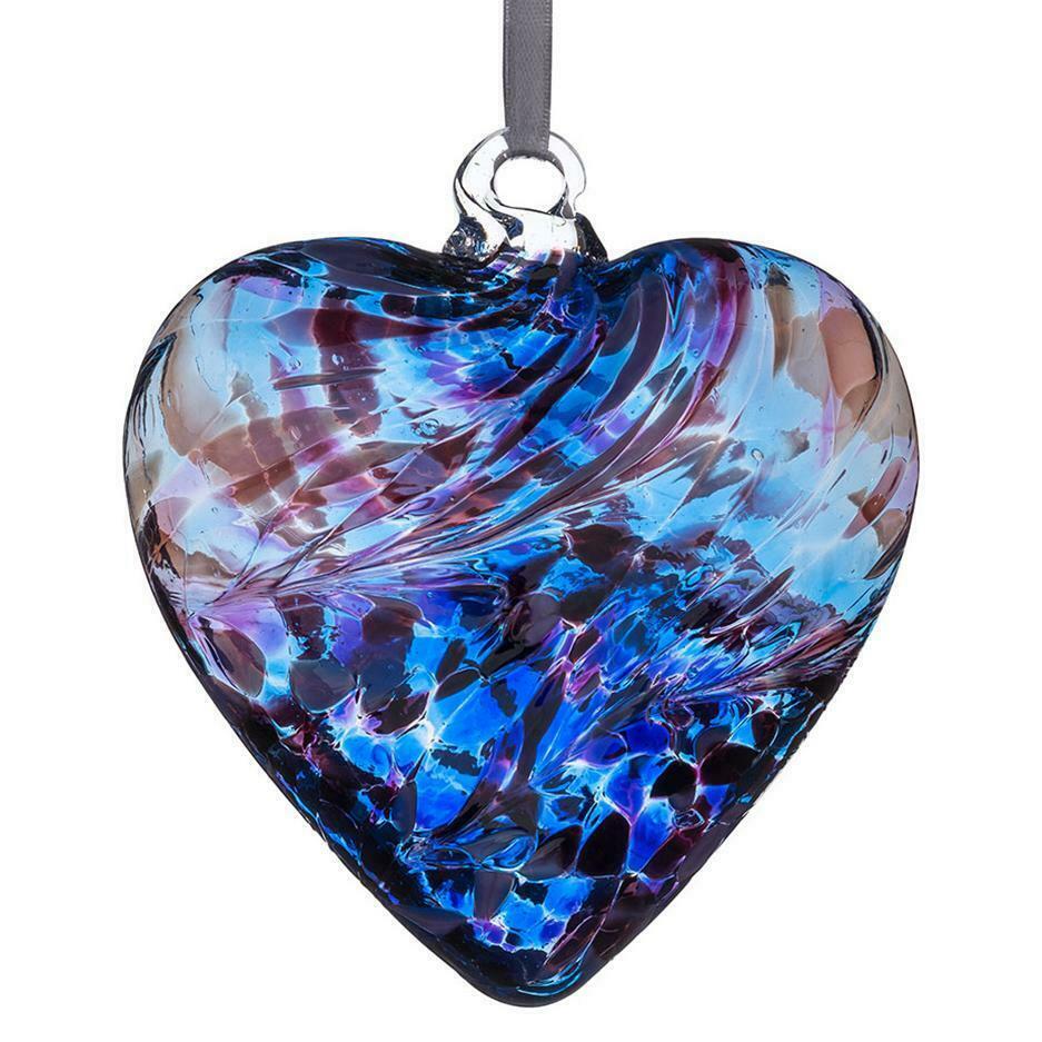 Glass Hanging Friendship Heart - Purple Blue 12cm