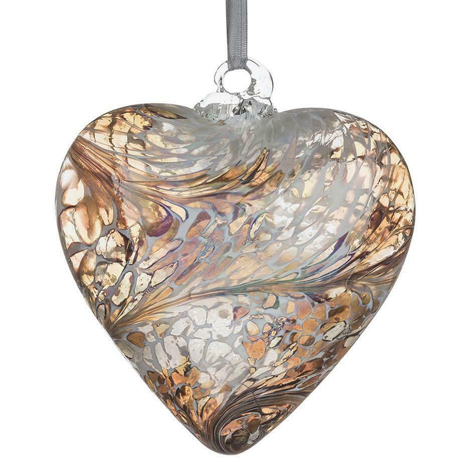 Glass Hanging Friendship Heart - Pastel Gold 12cm