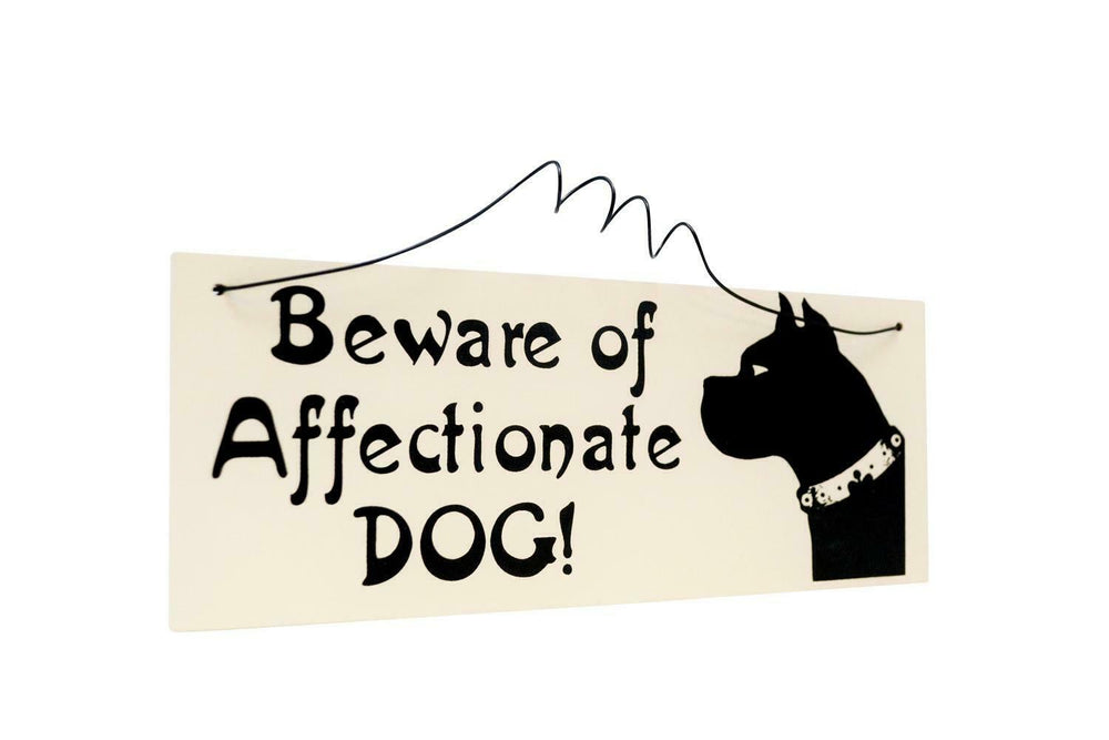 Plaque Wooden Wall Beware of Dog Affectionate Sign Shabby Chic Gift Idea Novelty