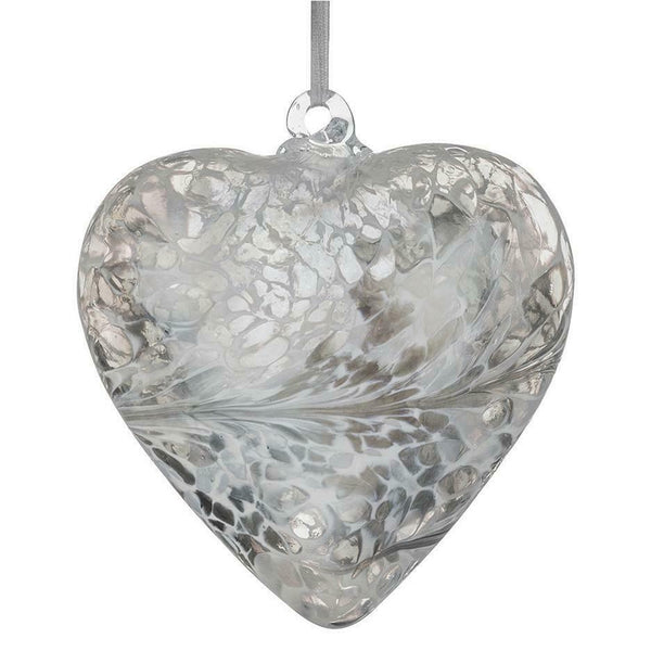 Glass Hanging Friendship Heart - Pastel Silver 12cm
