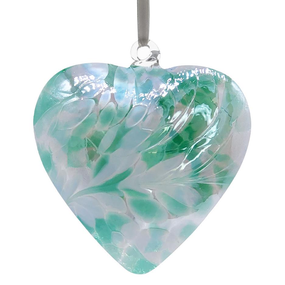 Glass Hanging Friendship Heart - Green 8cm