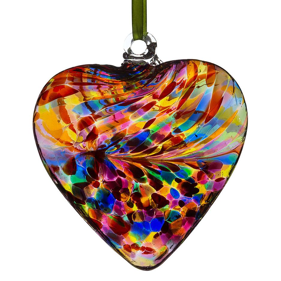 Glass Hanging Friendship Heart - Multi Coloured Turquoise 8cm