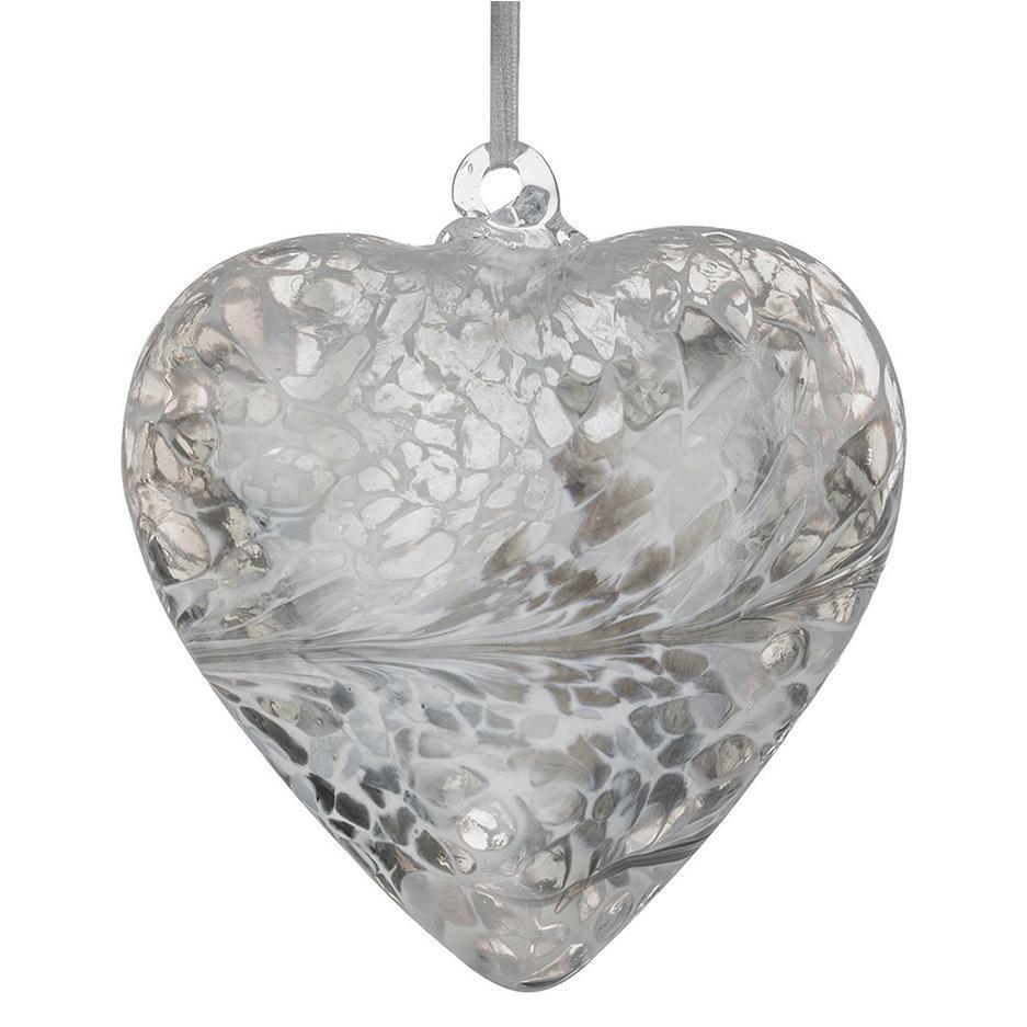 Glass Hanging Friendship Heart - Pastel Silver 8cm